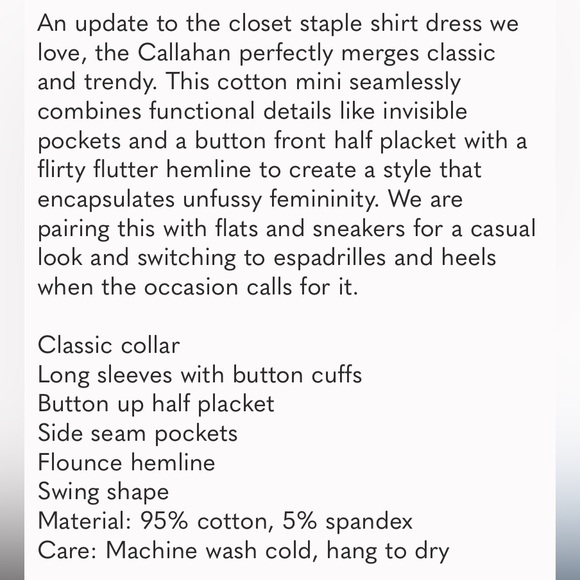 Tuckernuck Callahan Shirt Dress Stretch Cotton Poplin Like New - Picture 15 of 15